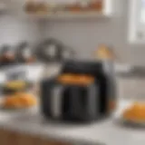 A collection of innovative air fryer accessories including racks and pans on a kitchen countertop