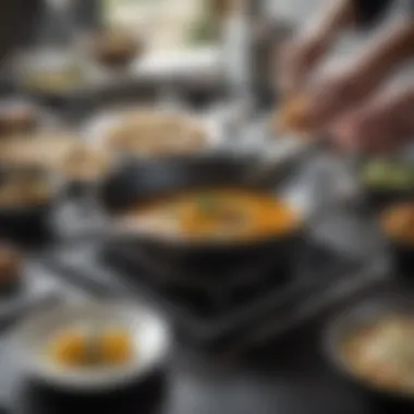 Versatile Use of the Slotted Turner with Various Dishes A variety of cooked dishes presented alongside the All Clad flexible slotted turner.