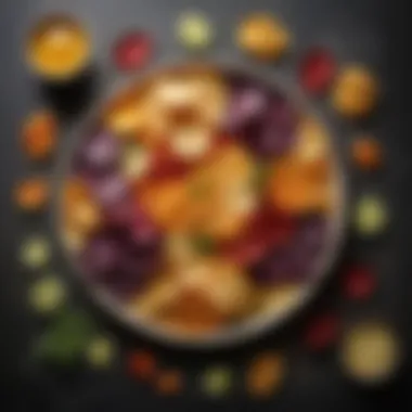 A colorful assortment of vegetable chips arranged on a platter
