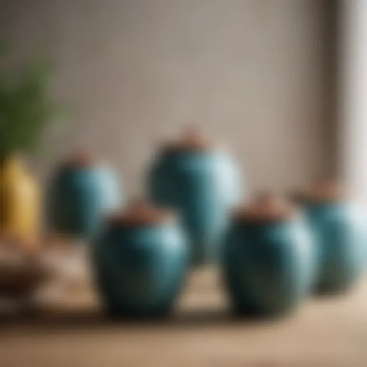 Set of ceramic storage jars with decorative lids