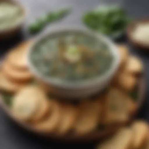 A bowl of vibrant cold spinach dip garnished with herbs