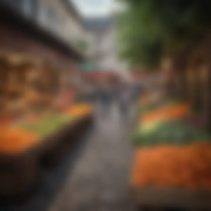 A picturesque view of a French market filled with fresh produce and local specialties.
