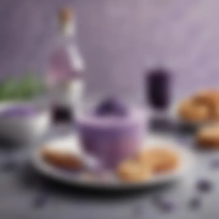 An assortment of dishes and beverages enhanced by angel bake lavender extract, illustrating modern culinary trends.