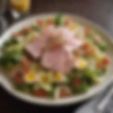 A beautifully arranged plate of tuna salad with side vegetables