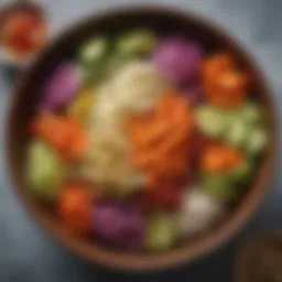 A vibrant assortment of Asian pickled vegetables in a traditional bowl