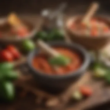 Traditional mortar and pestle for salsa preparation