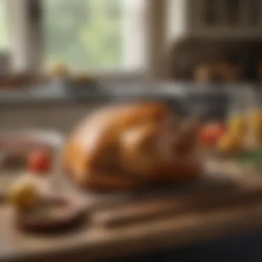 Essential tools for baking a turkey on a kitchen countertop