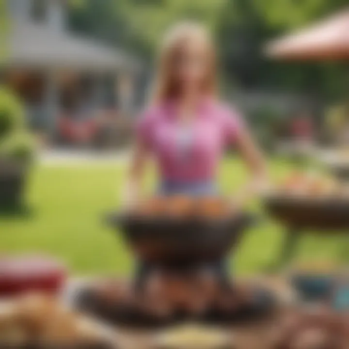 An outdoor barbecue setup showcasing Barbie Q being enjoyed at a gathering