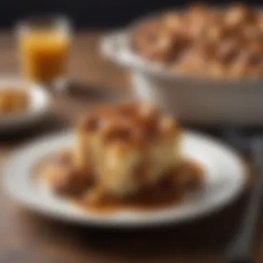 Deliciously Rich Bread Pudding A bowl of rich bread pudding topped with a drizzle of caramel sauce