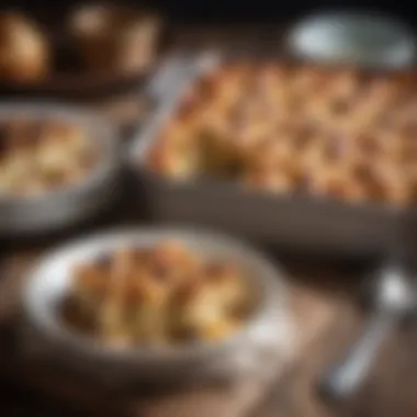 Freshly Baked Bread Pudding Freshly baked bread pudding sitting on a rustic wooden table