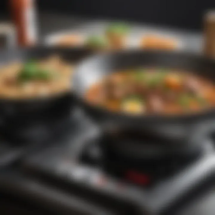 Different brands of electric woks on display