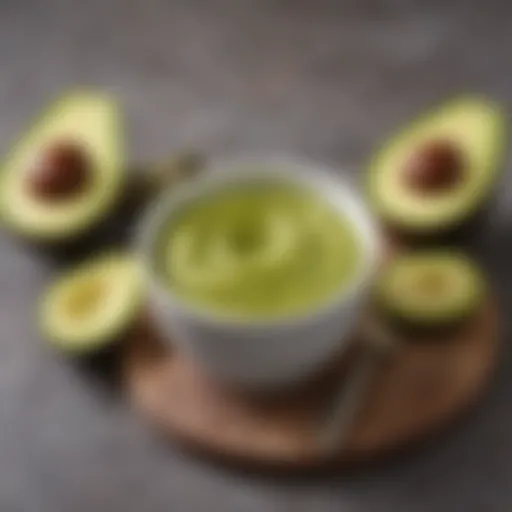 A bowl of silky avocado puree rich in healthy fats for infants.