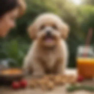 Maltipoo playing outdoors with its owner