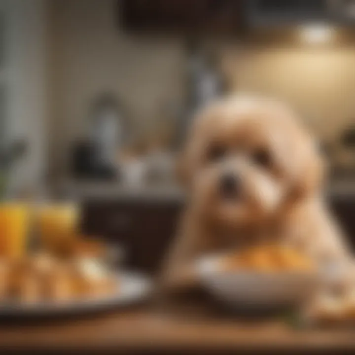 A Maltipoo enjoying a healthy meal