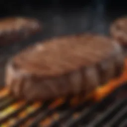 Sizzling steak on the grill with perfect grill marks.