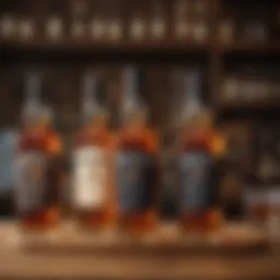 A selection of premium Irish whiskeys displayed elegantly on a wooden bar.