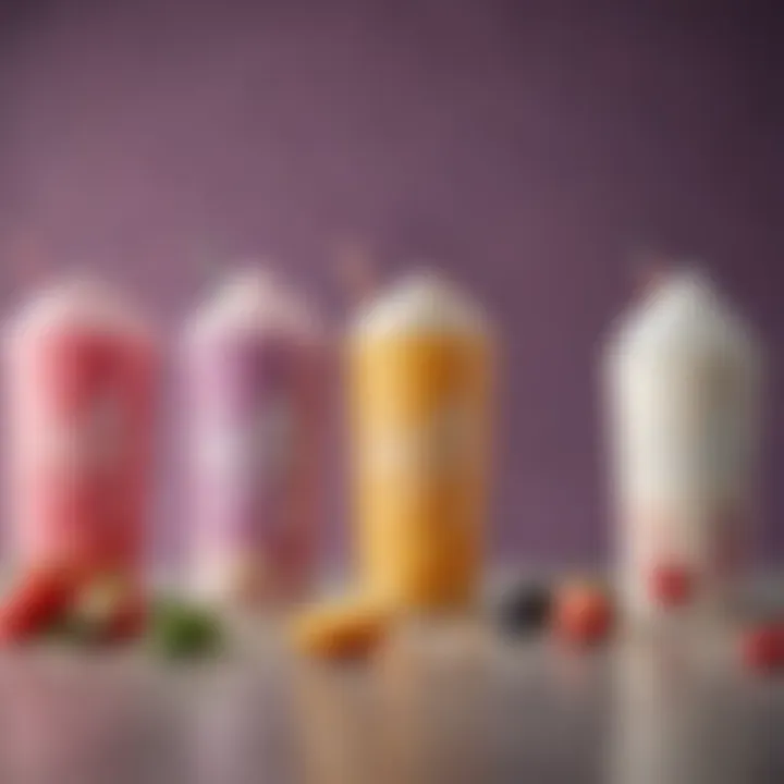 A variety of yogurt drinks in colorful bottles showcasing health benefits