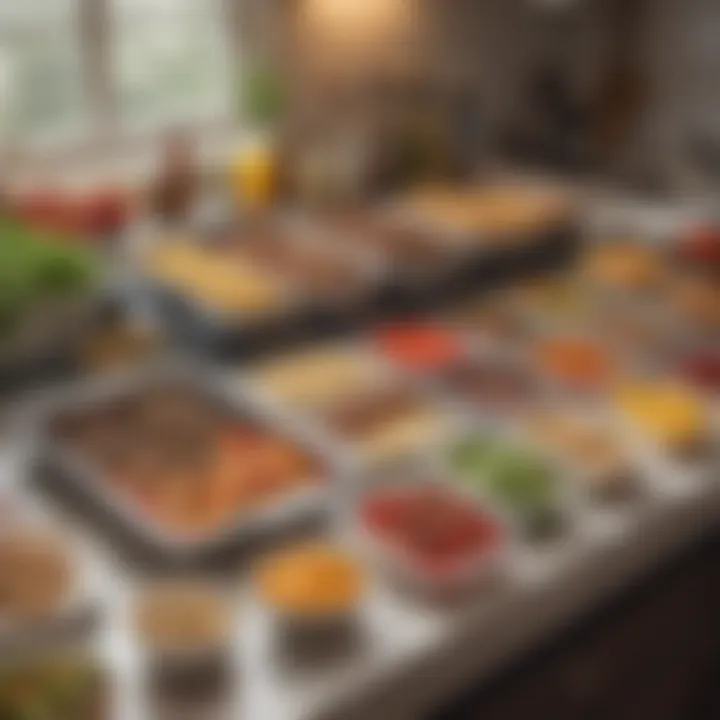 A well-organized meal prep station highlighting time-saving tools and resources.