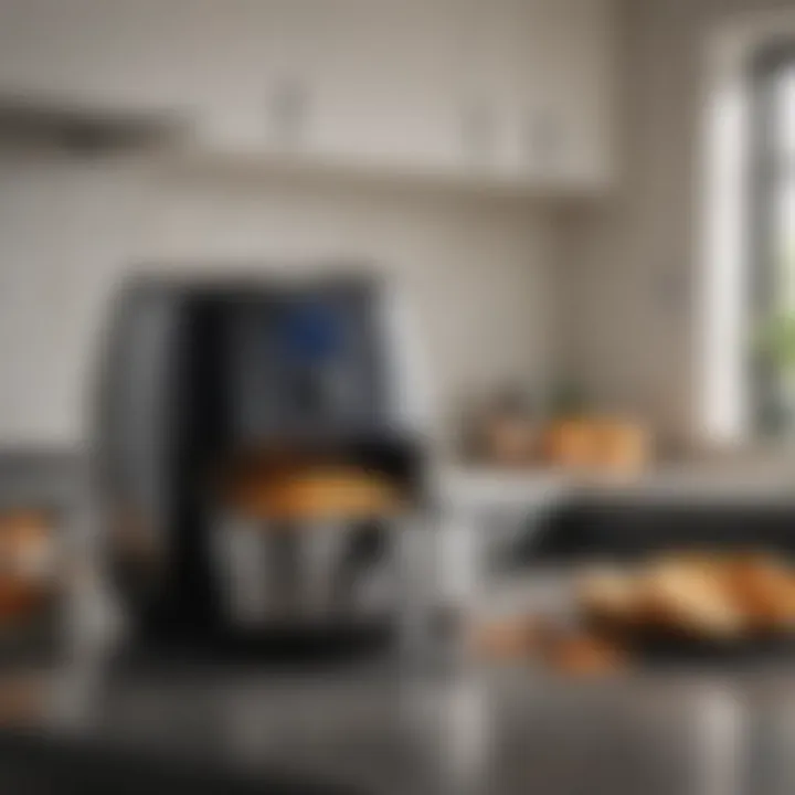 A sleek Breville air fryer on a kitchen countertop showcasing its modern design.