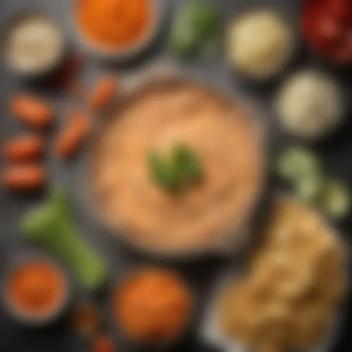 Ingredients for buffalo chicken dip laid out on a countertop