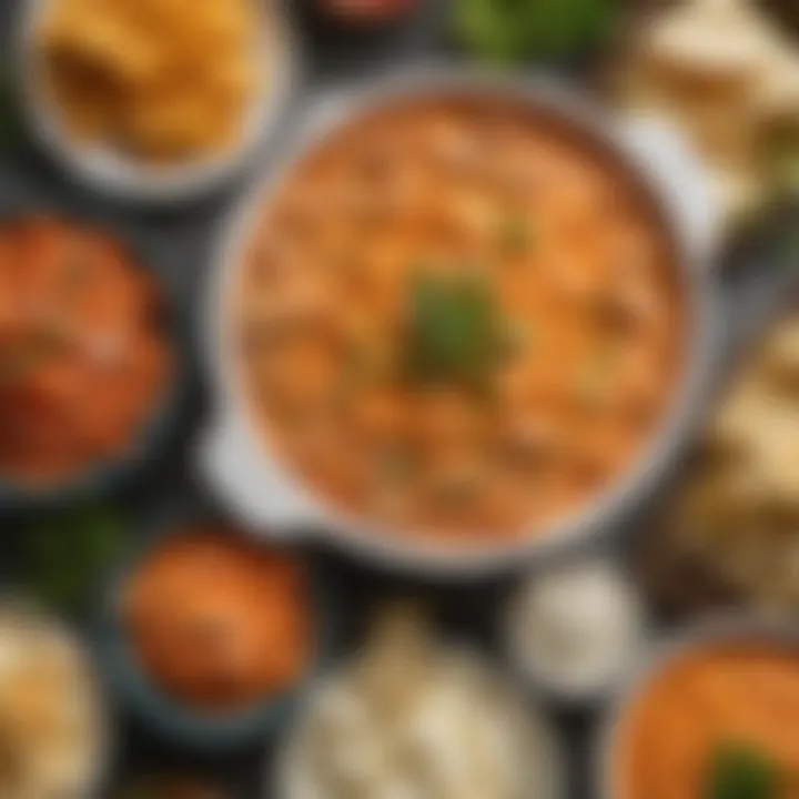 A spread of various dips including buffalo chicken dip at a party