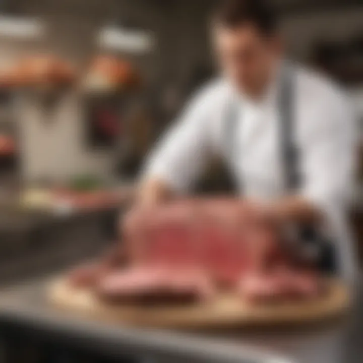 Selection of prime rib cuts in a butcher's shop