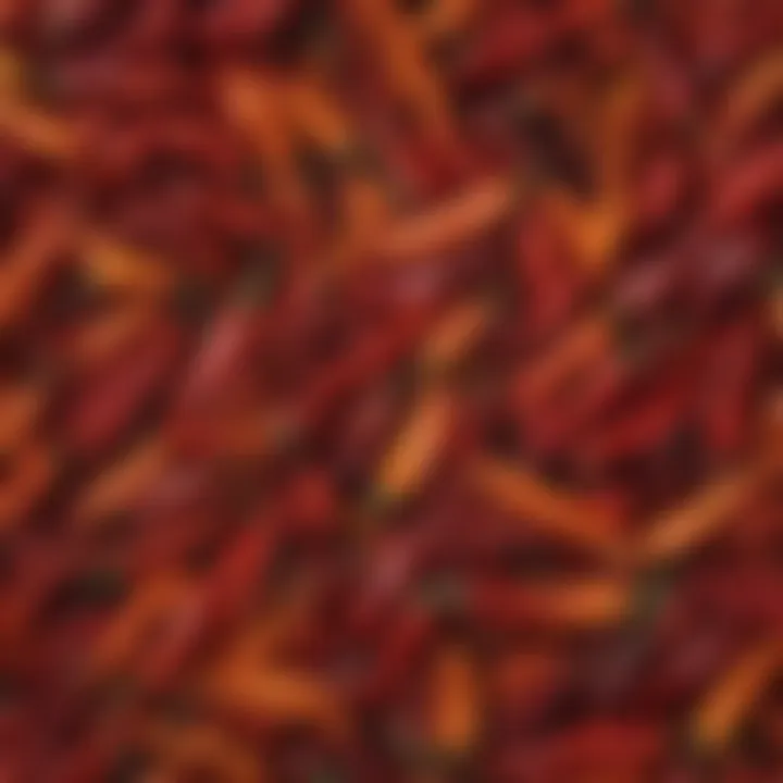 A close-up of dried California peppers highlighting their texture and rich coloration.