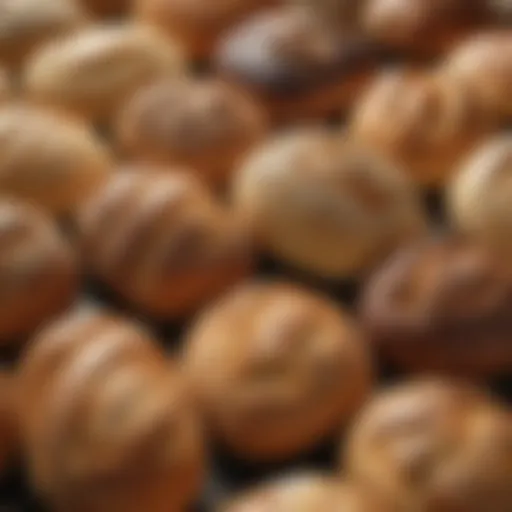 Close-up of a variety of bread loaves showcasing textures and colors.