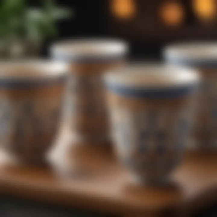 An elegant ceramic cup decorated with intricate patterns, filled with water, emphasizing aesthetics and personal preference.