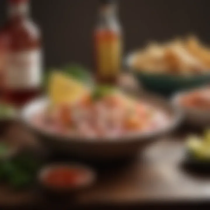 An elegant ceviche dish paired with complementary sides and garnishes