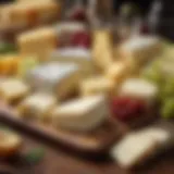 Vibrant arrangement of various cheeses on a chartreuse cheese board