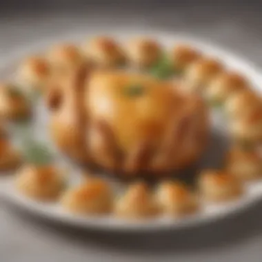 A beautifully arranged plate of chicken in pastry, garnished.