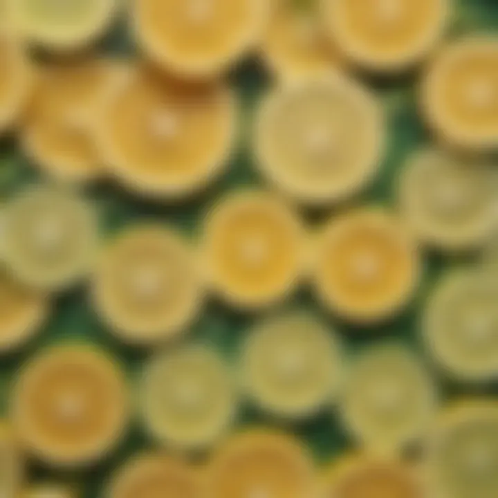 Close-up of lemon and lime slices arranged aesthetically
