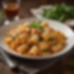 A beautifully plated rigatoni dish garnished with fresh herbs
