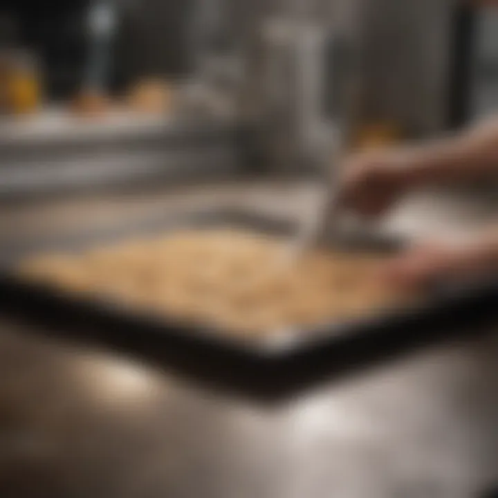 A person conducting a deep cleaning of a baking sheet