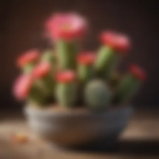 Vibrant spring cactus in a decorative pot