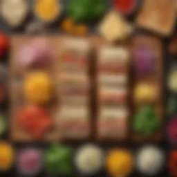 A colorful array of sandwich ingredients laid out on a wooden board