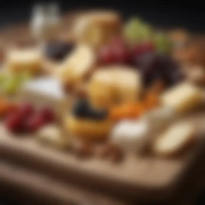 A selection of gourmet accompaniments like fruits, nuts, and spreads complementing the cheese.