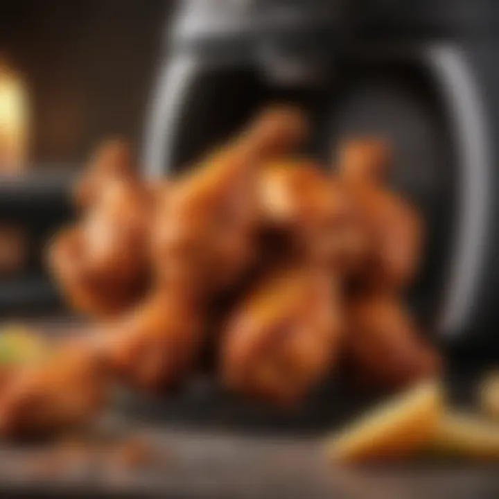 Air fryer with chicken wings inside