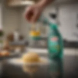 A powerful kitchen cleaner in action against grease stains