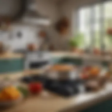 Joyful Kitchen Atmosphere for Cooking Adventures A cheerful kitchen scene with vibrant cooking tools and utensils
