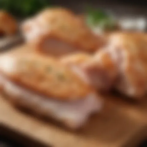 Juicy Just Bare Chicken fillets on a wooden cutting board