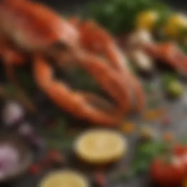 Fresh herbs and spices alongside crablegs, symbolizing flavor enhancement.