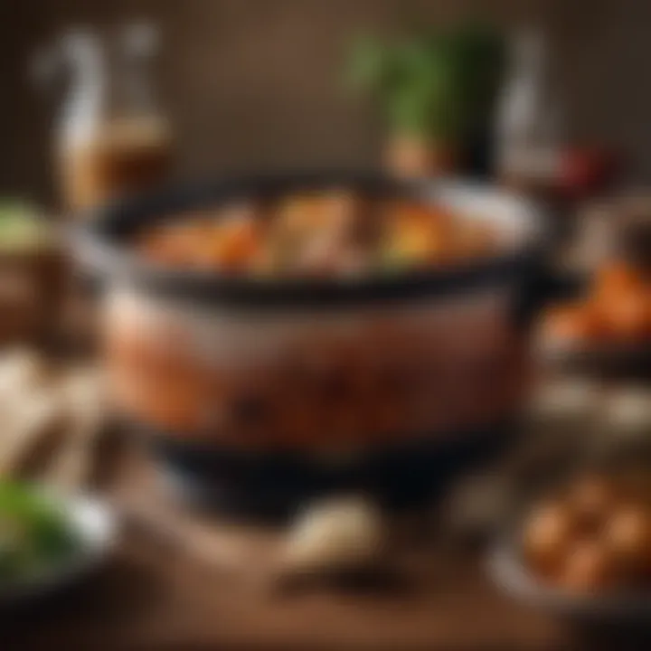 A crock pot filled with simmering stew
