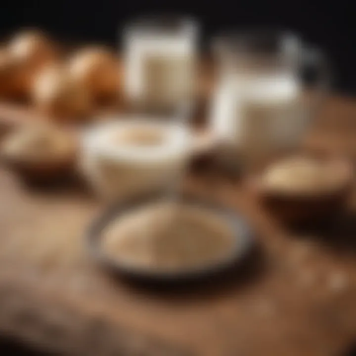 Ingredients for making oat milk laid out on a wooden table