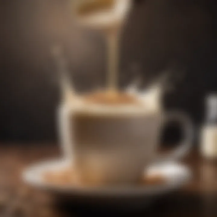 Oat milk being poured into a coffee cup, enhancing the beverage