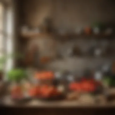 A rustic kitchen setting with essential cooking tools and fresh produce