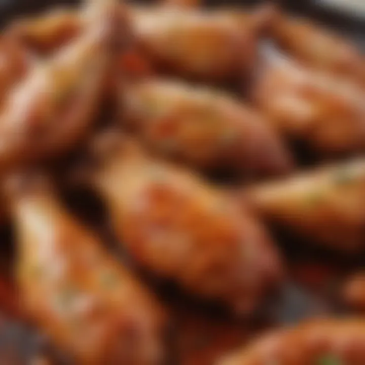 Close-up of perfectly glazed chicken wings with a vibrant sauce