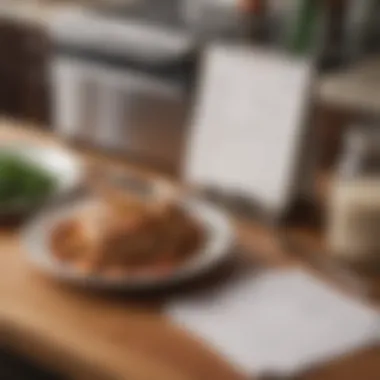 A close-up of a timer and a notepad with meal planning notes, symbolizing organization in the kitchen.