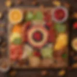 A vibrant array of sliced fruits and nuts arranged on a wooden board, showcasing colorful healthy snack options.